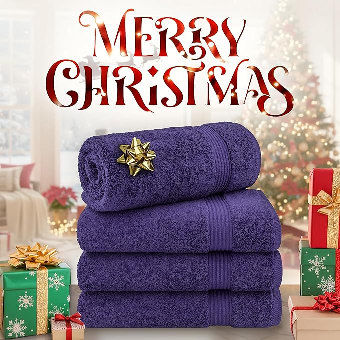 Cotton Paradise 4 Piece Turkish Bath Towels for Bathroom, 100% Cotton Extra Large Soft Plush Towels Bathroom Set, Purple