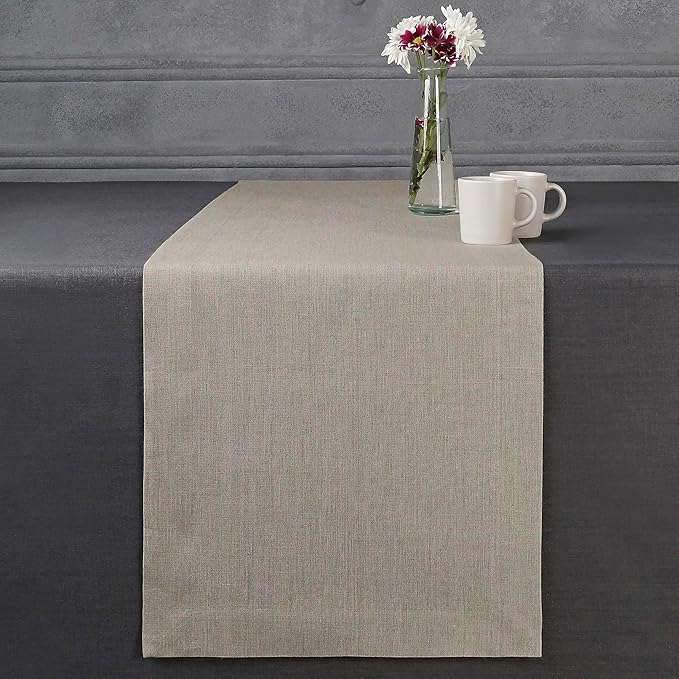 D'Moksha Homes Linen Natural Table Runner 90 Inches Long - 100% Pure Linen 14 x 90 Inch Table Runner for Dining, Winter, Holiday, New Year - Machine Washable