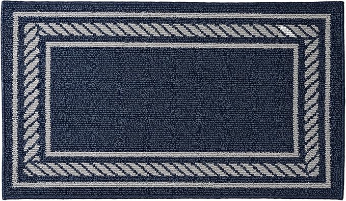 Nautica – Runner Rug | Indoor Runners for Hallways and Entry Rugs| Non-Slip and Non-Skid Entry and Kitchen Door Mat| Machine Washable Entryway Carpet Rugs | 2'2" x 3'9" | Rope Border Denim