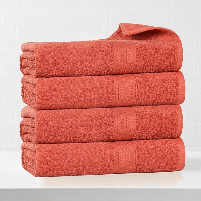 Superior Eco-Friendly Cotton 4-Piece Bath Towel Set, Large Towels for Bath, Shower, Pool, Master and Guest Bathroom, Home Essentials, Quick Drying, Soft Body Towels for Adults and Kids, Rust