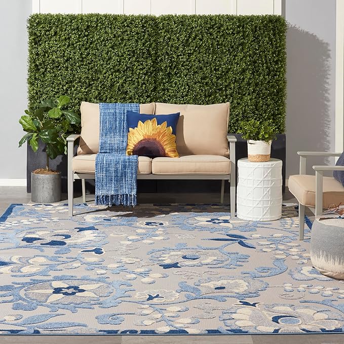 Nourison Home Aloha Blue Grey 12' x 15' Area Rug - Easy Clean, Non Shedding, Bed Room, Living Room, Dining Room, Kitchen (12' x 15')