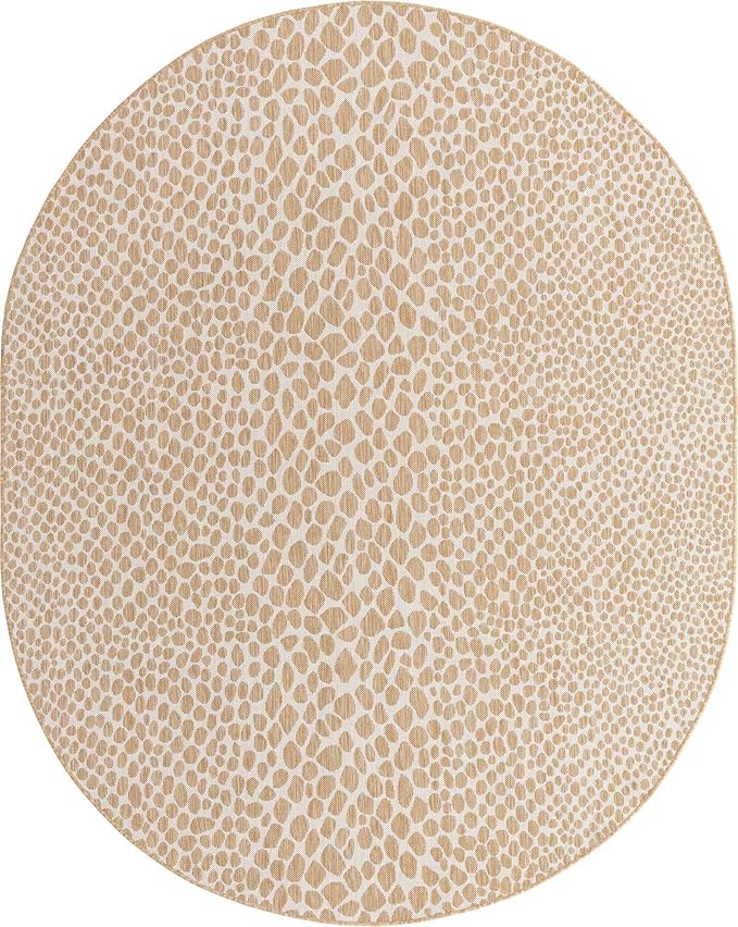Unique Loom Jill Zarin Outdoor Collection Area Rug - Cape Town (7' 10' x 10' Oval, Dark Beige/ Ivory)