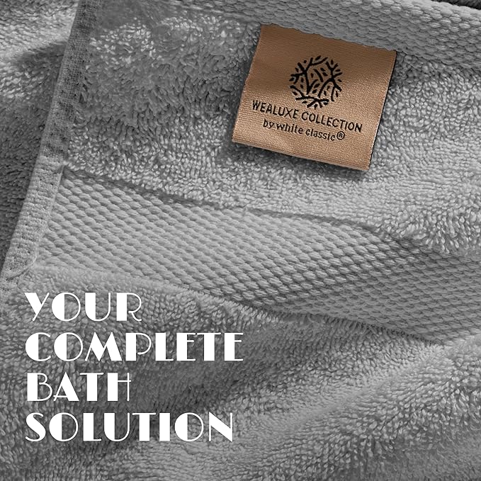 Light Gray Bath Towel Set of 6 - 100% Cotton Highly Absorbent Towels for Bathroom, 2 Luxury Bath Towels 650GSM, 2 Hand Towels, 2 Washcloths