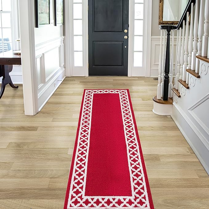 Nautica – Runner Rug | Indoor Runners for Hallways and Entry Rugs| Non-Slip and Non-Skid Entry and Kitchen Door Mat| Machine Washable Entryway Carpet Rugs |26” x 96” | Trellis Red