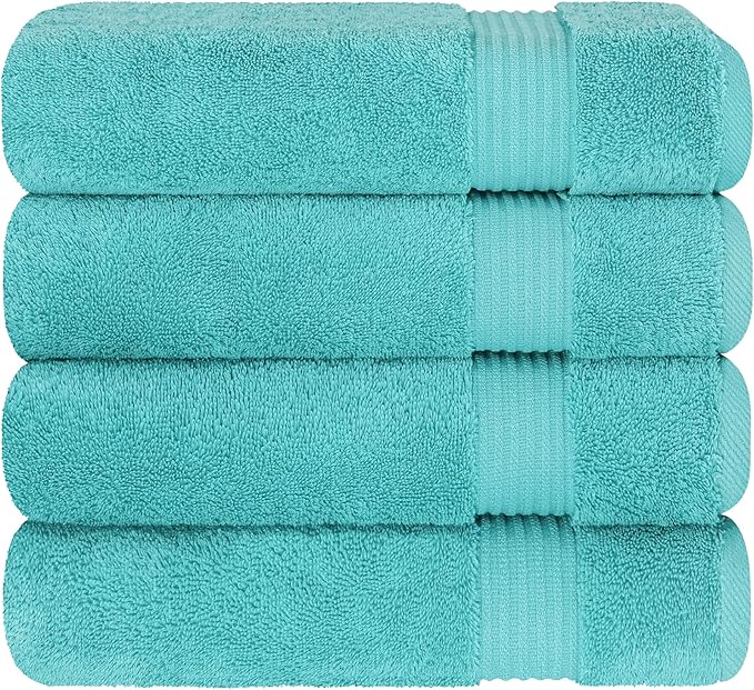 Cotton Paradise 4 Piece Turkish Bath Towels for Bathroom, 100% Cotton Extra Large Soft Plush Towels Bathroom Set, Turquoise