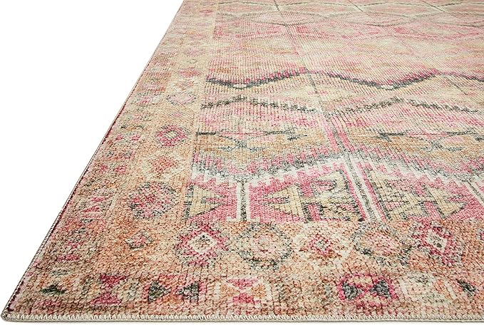 Loloi Layla Collection LAY-17 Pink/Lagoon 9'-0" x 12'-0" .13" Thick Area Rug, Soft, Durable, Vintage Inspired, Distressed, Low Pile, Non-Shedding, Easy Clean, Printed, Living Room Rug
