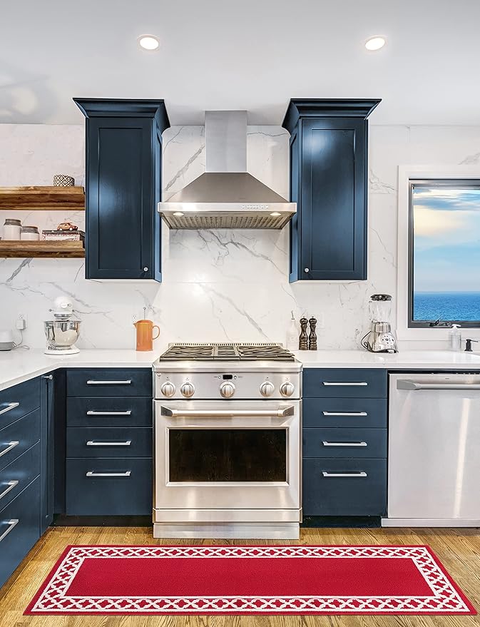 Nautica – Runner Rug | Indoor Runners for Hallways and Entry Rugs| Non-Slip and Non-Skid Entry and Kitchen Door Mat| Machine Washable Entryway Carpet Rugs | 26” x 72” | Trellis Red