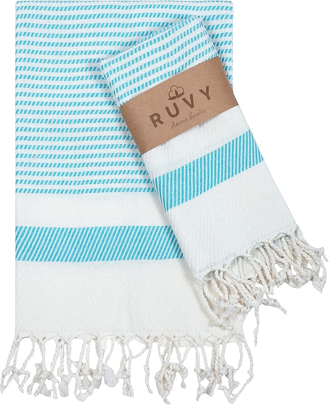 Ruvy Home Basics Turkish Hand Towels for Bathroom Set of 2 | 18"x40", Cotton | Decorative Towel for Bathroom, Kitchen, Dishcloth, Tea, Yoga, Face, Gym - Turquoise