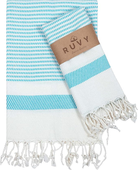 Ruvy Home Basics Turkish Hand Towels for Bathroom Set of 2 | 18"x40", Cotton | Decorative Towel for Bathroom, Kitchen, Dishcloth, Tea, Yoga, Face, Gym - Turquoise
