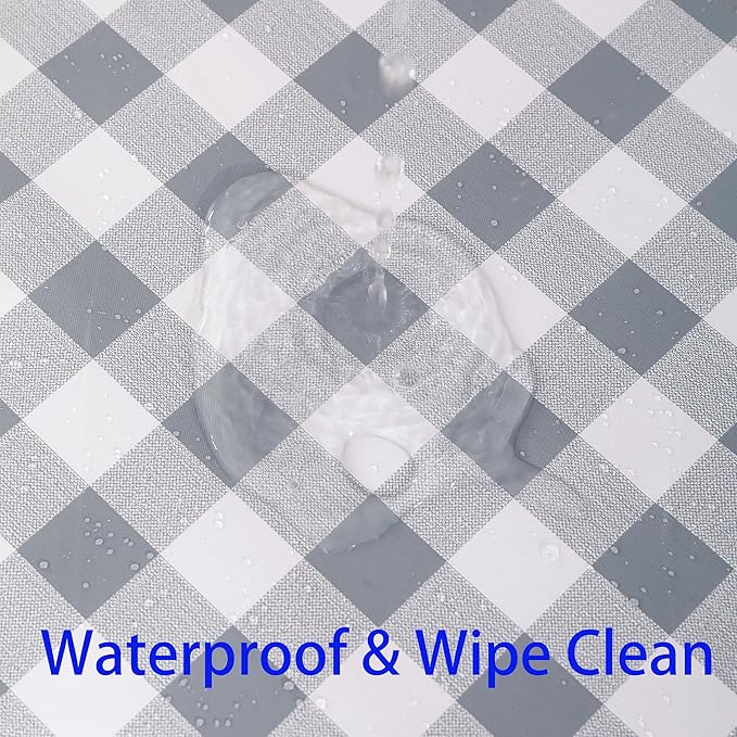 Heavy Duty Vinyl Tablecloth with Flannel Backing Waterproof Oil-Proof Plastic Table Cloth Stain-Resistant Wipeable Rectangle or Square Table Cover for Indoor and Outdoor (Grey Checkered, 60x84 Inch)