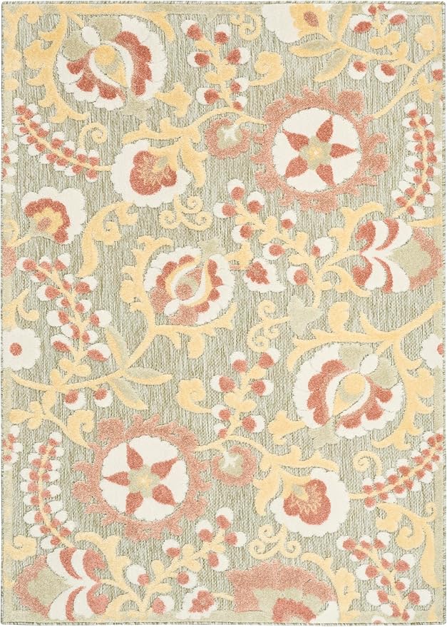 Nourison Home Aloha Sage Rose 3'6" x 5'6" Area Rug - Easy Clean, Non Shedding, Bed Room, Living Room, Dining Room, Kitchen (4' x 6')