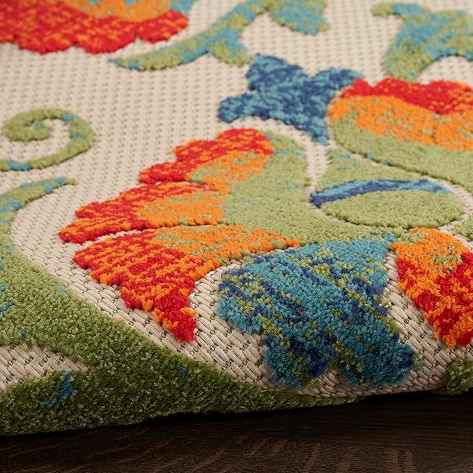 Nourison Home Aloha Red Multicolor 6' x 9' Area Rug - Easy Clean, Non Shedding, Bed Room, Living Room, Dining Room, Kitchen (6' x 9')