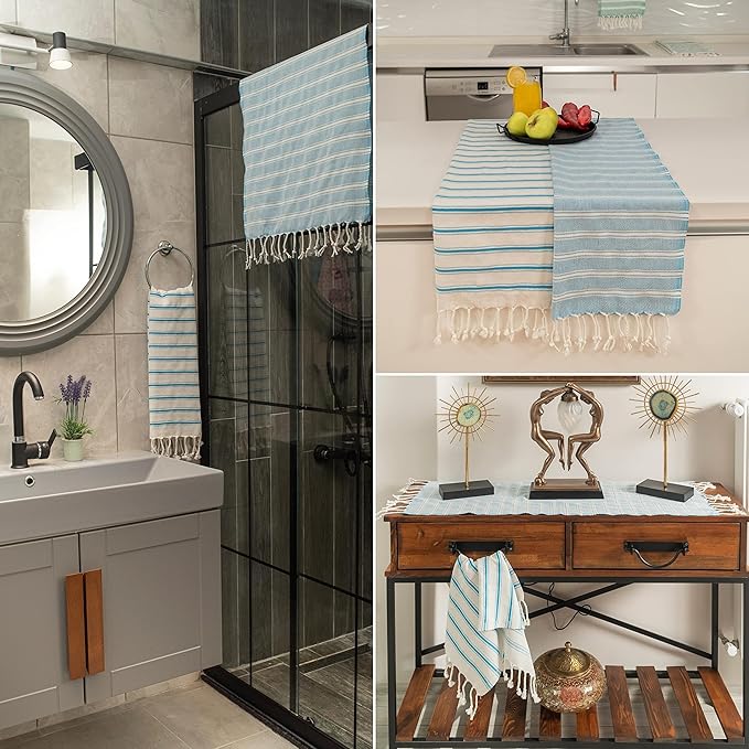 Ruvy Home Basics Turkish Hand Towels for Bathroom Set of 2 | 18"x40", Cotton | Decorative Towel for Bathroom, Kitchen, Dishcloth, Tea, Yoga, Face, Gym - Turquoise