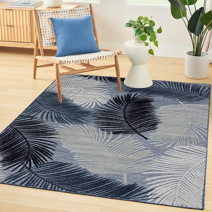 Nourison Home Suncoast Denim 4' x 6' Area Rug - Easy Clean, Non Shedding, Bed Room, Living Room, Dining Room, Kitchen (4' x 6')