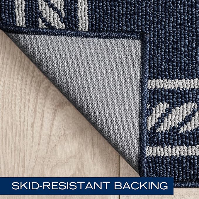 Nautica – Runner Rug | Indoor Runners for Hallways and Entry Rugs| Non-Slip and Non-Skid Entry and Kitchen Door Mat| Machine Washable Entryway Carpet Rugs | 2'2" x 5' | Rope Border Denim