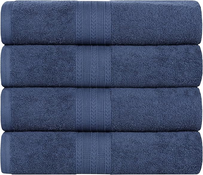 Superior Eco-Friendly Cotton 4-Piece Bath Towel Set, Large Towels for Bath, Shower, Pool, Master and Guest Bathroom, Home Essentials, Quick Drying, Soft Body Towels for Adults and Kids, Navy Blue