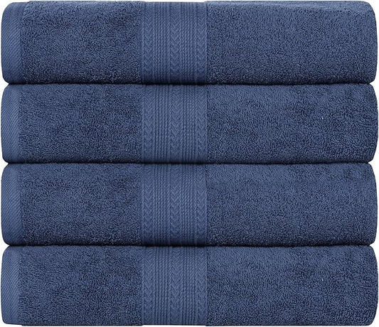 Superior Eco-Friendly Cotton 4-Piece Bath Towel Set, Large Towels for Bath, Shower, Pool, Master and Guest Bathroom, Home Essentials, Quick Drying, Soft Body Towels for Adults and Kids, Navy Blue