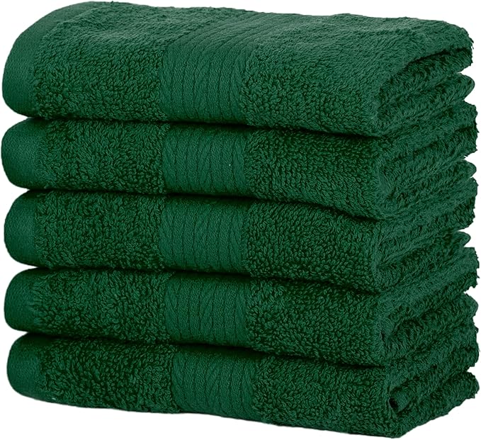 Ample Decor Washcloths Pack of 5 12 X 12 Inch, 600 GSM 100% Cotton Soft Absorbent, Premium Quality Durable Machine Washable, Ideal for Bathroom, Pool, Hotel, Spa – Christmas Green
