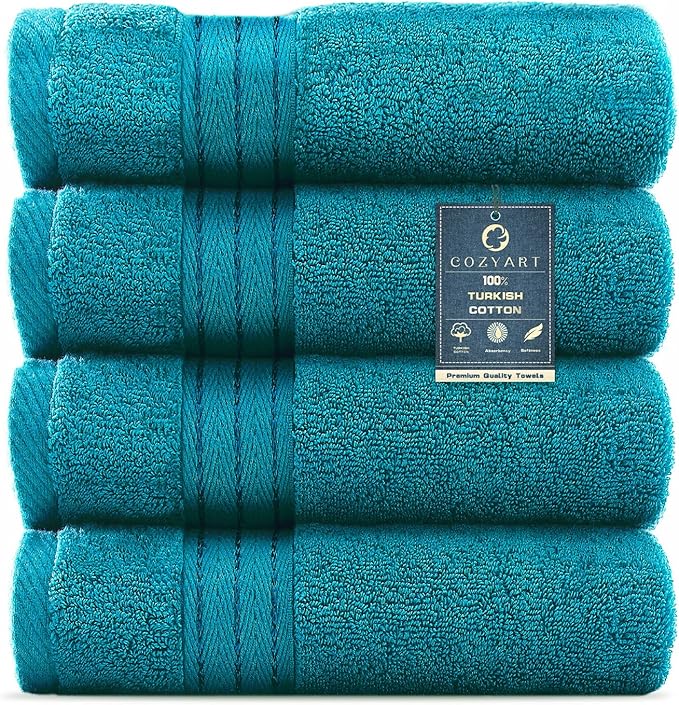 COZYART Teal Hand Towels for Bathroom 4 Pcs, 13x30 Cotton Guest Hands Towel Set Super Soft Highly Absorbent Durable 650 GSM for Daily Use