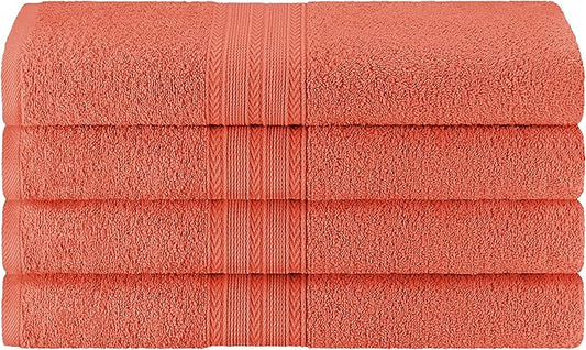 Superior Eco-Friendly Cotton 4-Piece Bath Towel Set, Large Towels for Bath, Shower, Pool, Master and Guest Bathroom, Home Essentials, Quick Drying, Soft Body Towels for Adults and Kids, Rust
