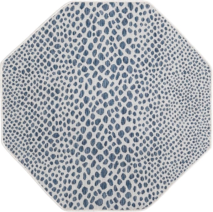 Unique Loom Outdoor Collection Area Rug - Cape Town (4' 1" Octagon, Blue/ Olive)