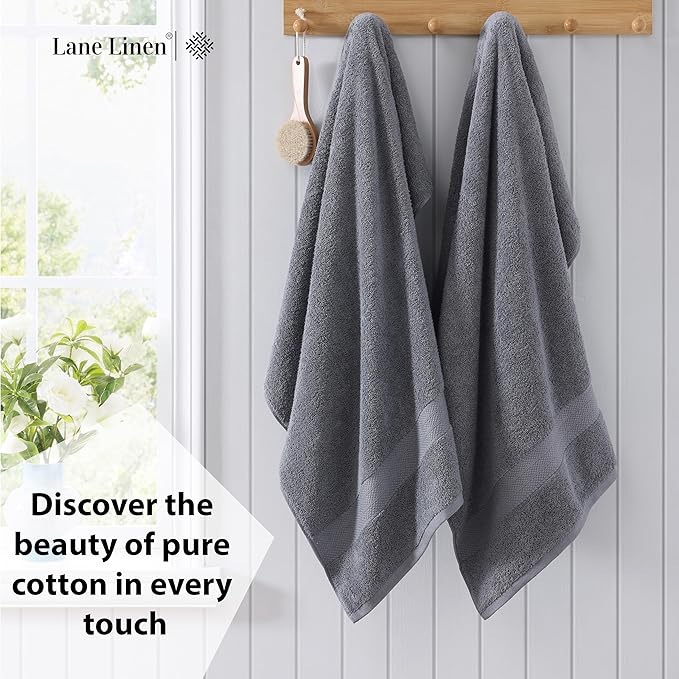 LANE LINEN 100% Cotton 4 Pack Bath Sheets (35"x66") - Highly Absorbent, Super Soft & Durable Extra Large Towel Sets - Fade Resistant, Machine Washable - Oversized Luxury Bathroom Towels - Cool Grey
