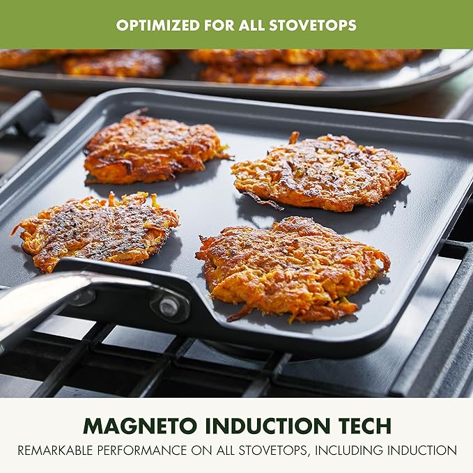 GreenPan Valencia Pro Hard Anodized Healthy Ceramic Nonstick 11" Griddle Pan, PFAS-Free, Induction, Dishwasher Safe, Oven Safe, Gray