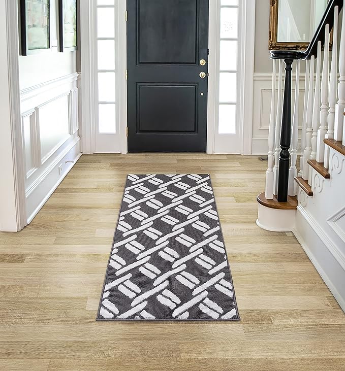 Nautica – Runner Rug | Indoor Runners for Hallways and Entry Rugs| Non-Slip and Non-Skid Entry and Kitchen Door Mat| Machine Washable Entryway Carpet Rugs |26” x 60” | Chain Dark Grey