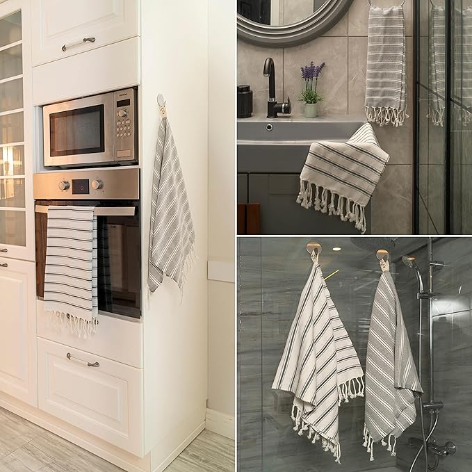 Ruvy Home Basics Turkish Hand Towels for Bathroom Set of 2 | 18"x40", Cotton | Decorative Towel for Bathroom, Kitchen, Dishcloth, Tea, Yoga, Face, Gym - Light Grey