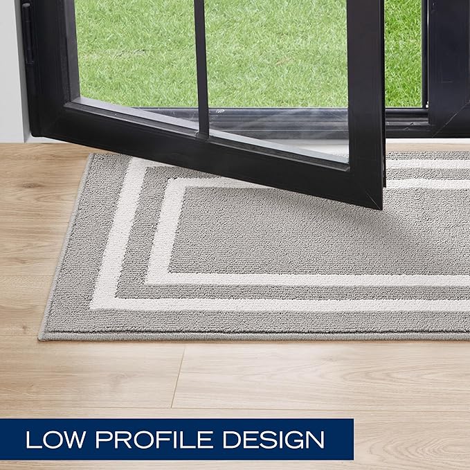 Nautica – Runner Rug | Indoor Runners for Hallways and Entry Rugs| Non-Slip and Non-Skid Entry and Kitchen Door Mat| Machine Washable Entryway Carpet Rugs |26” x 96” |Double Line Light Grey