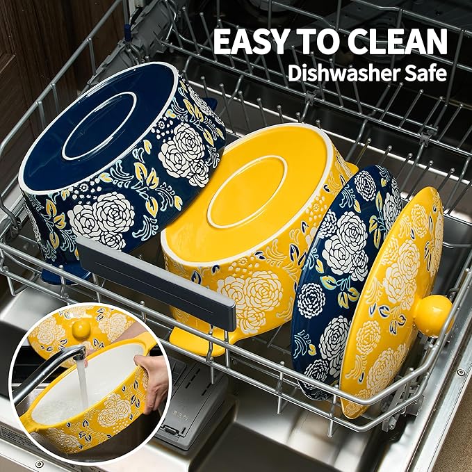 Ceramic Casserole Dish With Lid, Casserole Dishes for Oven, Baking Dish Lasagna Pans For Cooking, Oval Baking Pan, Dutch Oven, Perfect for Bread Baking and Serving, Housewarming, Christmas - Yellow