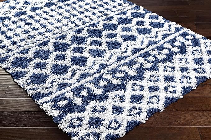 Livabliss Hapsburg Moroccan Shag Area Rug,7'10" x 10'3",Navy/White