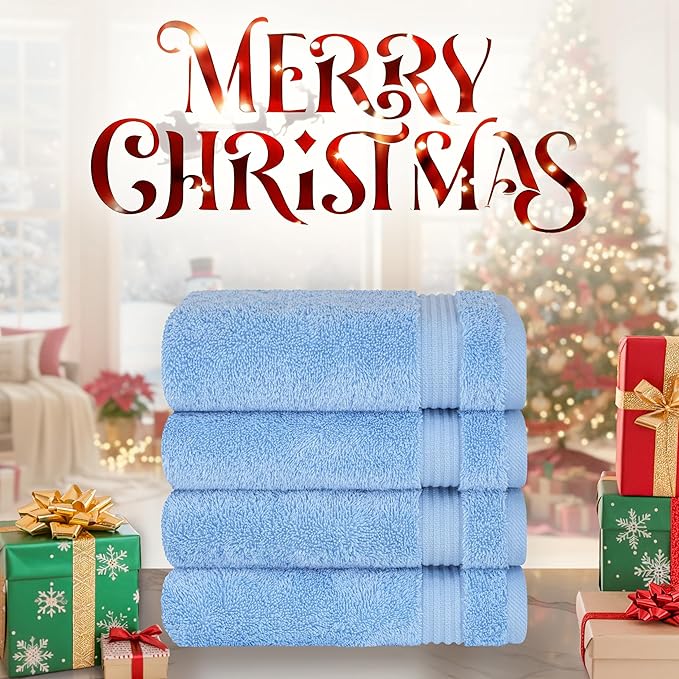 Cotton Paradise Hand Towels for Bathroom, 100% Cotton Turkish 4 Piece Hand Towel Set, Soft Absorbent Face Towels, Sky Blue Hand Towels