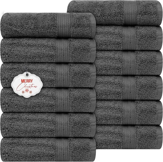 Ample Decor Soft Absorbent Hand Towels 18 X 28 Inch 600 GSM 100% Cotton- 12Pcs Grey
