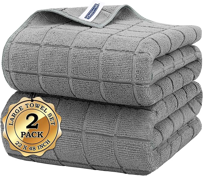 HOMERHYME Microfiber Bath Towels 2 Pack (22'' x 48'') - Lightweight Quick Dry Microfiber Fingertip Hand Towels, Soft Absorbent Gym Towels for Yoga, Salon, Camping, Hotel, Bathroom, Spa, Travel & Dog