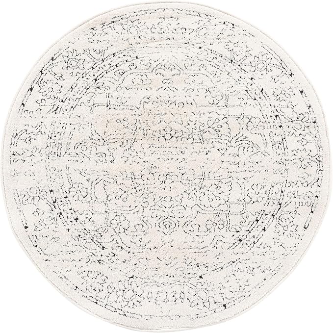 Unique Loom Isabella Collection Area Rug - Adjani (3' 3" Round, White/ Blue)