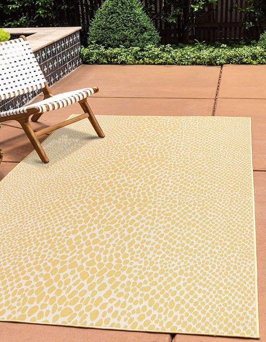 Unique Loom Jill Zarin Outdoor Collection Area Rug - Cape Town (6' x 9' Rectangle Yellow Ivory/Ivory)