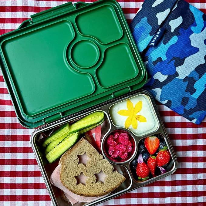 Yumbox Prêt Stainless Steel Bento Box with Leakproof Lunch Container, Sandwich Friendly Tray, Lunch Box for Kids, Adults, Travel (Dublin Green)