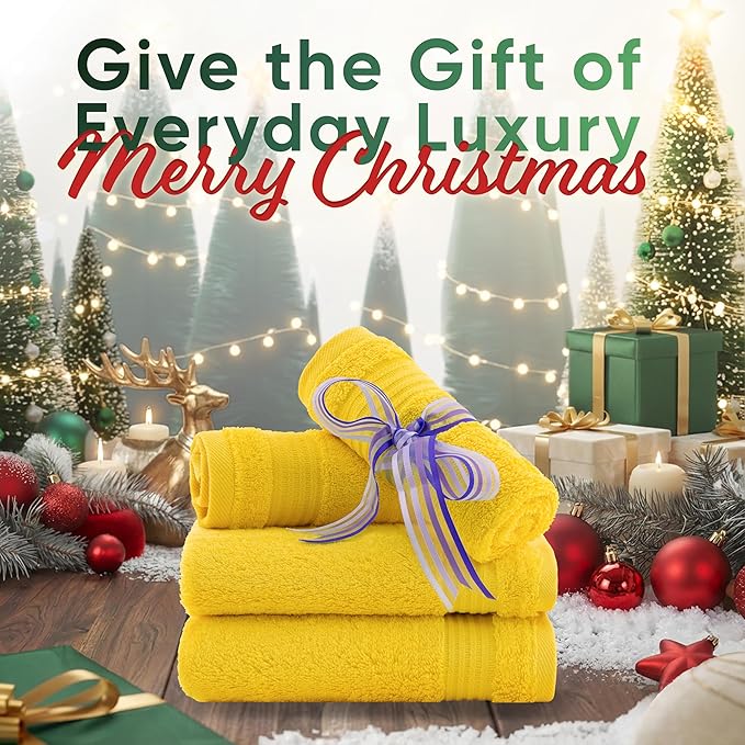 American Veteran Towel, 100% Cotton Turkish Washcloths for Bathroom Essentials 4 Pack, Soft Absorbent Wash Cloths Quick Drying Small Towels Washrags, Yellow