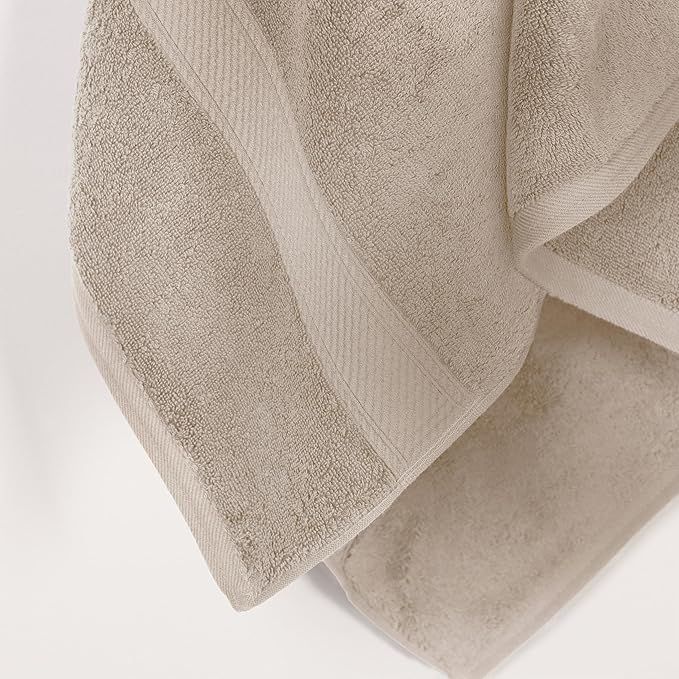 Superior Egyptian Cotton Pile Bath Towel Set of 2, Ultra Soft Luxury Towels, Thick Plush Essentials, Absorbent Heavyweight, Guest Bath, Hotel, Spa, Home Bathroom, Shower Basics, Stone