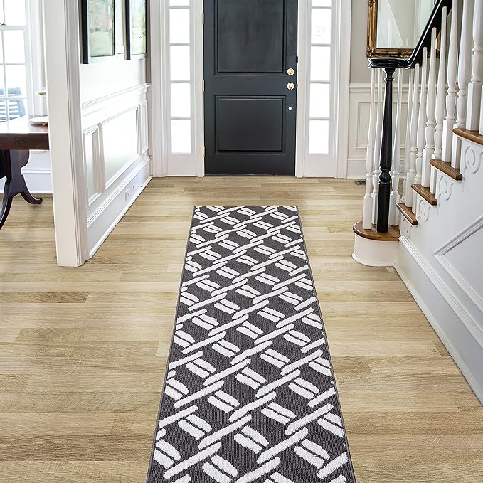 Nautica – Runner Rug | Indoor Runners for Hallways and Entry Rugs| Non-Slip and Non-Skid Entry and Kitchen Door Mat| Machine Washable Entryway Carpet Rugs |26” x 96” |Chain Dark Grey