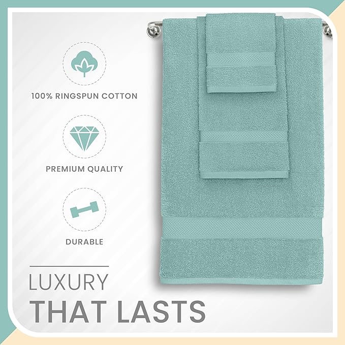 Martex 6-Piece Luxury 100% Cotton Towel Set | Quick Dry | Super Absorbent | Super Soft 100% Ringspun Cotton Towels | 2 Bath Towels | 2 Hand Towels | 2 Wash Cloths | Light Blue