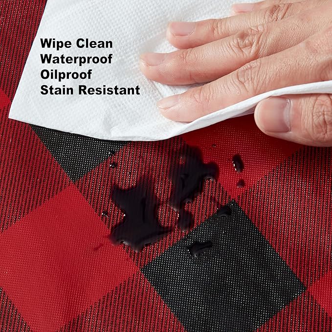 Newbridge Holiday Buffalo Plaid Vinyl Christmas Tablecloth with Flannel Backing, Red & Black Rustic Cottage Check, Wipe Clean, 60 x 102 Inch Rectangle