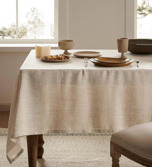 Linen Tablecloth for Rectangle Table 60x104 Inch Natural, Farmhouse Style Neutral Tablecloth, Water Resistant Burlap Tablecloths for Dining Table Farmhouse Kitchen