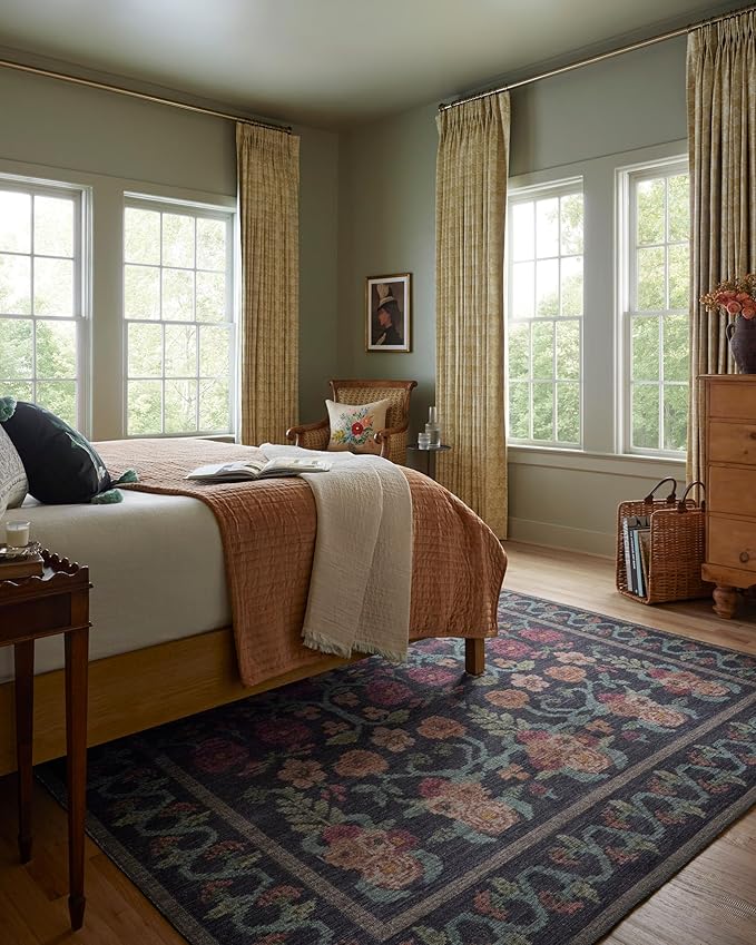 Loloi Rifle Paper Co. Rosa Collection RSA-01 Black 2'-6" x 9'-6" Runner Rug