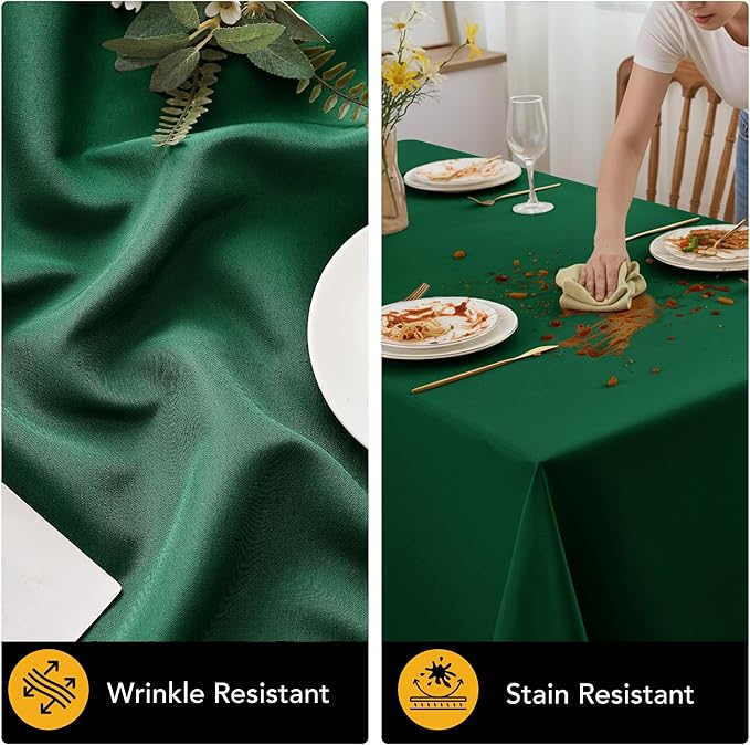 6-Pack Hunter Green Tablecloths for Square Tables, 70 x 70 Inches, Stain-Resistant Polyester Fabric for 3 Foot Tables - Washable Table Covers for Weddings, Banquets, Birthday Parties, Events