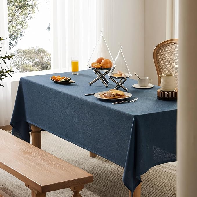 Linen Tablecloth for Rectangle Table, 60x120 Inch Navy, Farmhouse Style Navy Blue Tablecloth, Water Resistant Burlap Tablecloths for Dining Table Farmhouse Kitchen