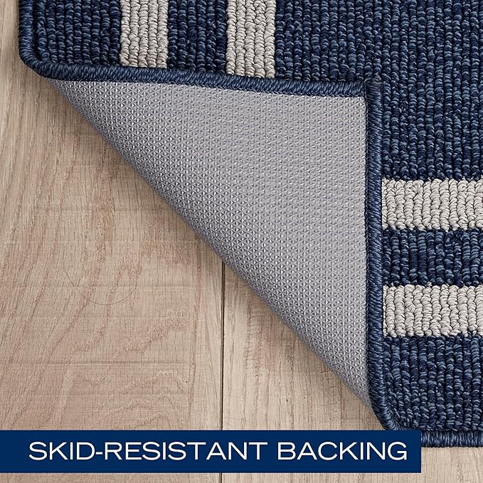 Nautica – Runner Rug | Indoor Runners for Hallways and Entry Rugs| Non-Slip and Non-Skid Entry and Kitchen Door Mat| Machine Washable Entryway Carpet Rugs |2'2" x 6'| Double Border Denim