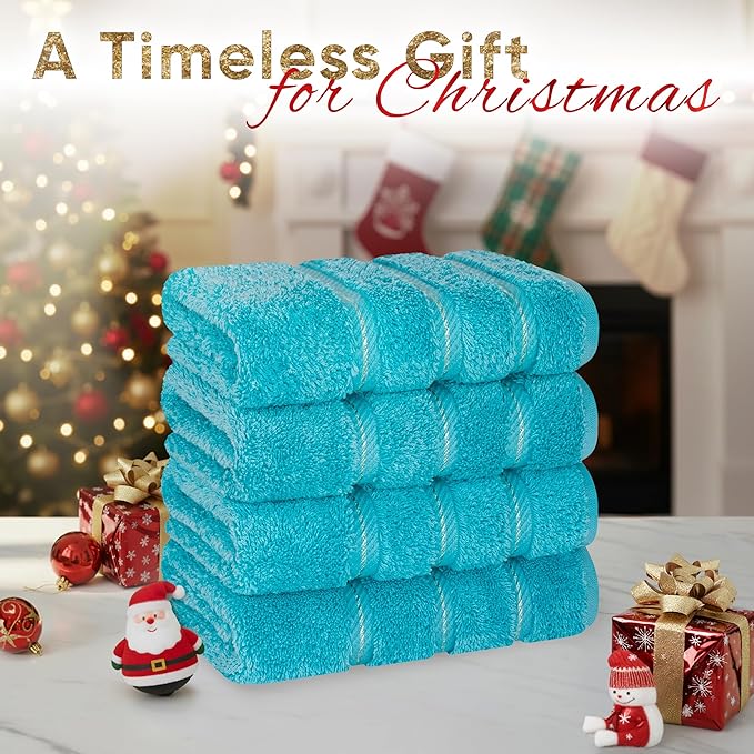 American Soft Linen Luxury Hand Towels for Bathroom, 600 GSM 100% Cotton Turkish 4 Piece Hand Towel Set, 600 GSM Hand Face Towels for Kitchen, Aqua Blue Hand Towels