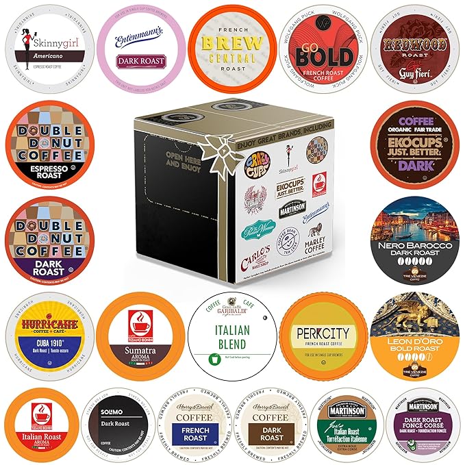 Crazy Cups Perfect Samplers Coffee Pods Variety Pack, Bold and Dark Roast Coffee, Single Serve Cups for Keurig K-Cup Machines - Robust Assortment, 20 Count